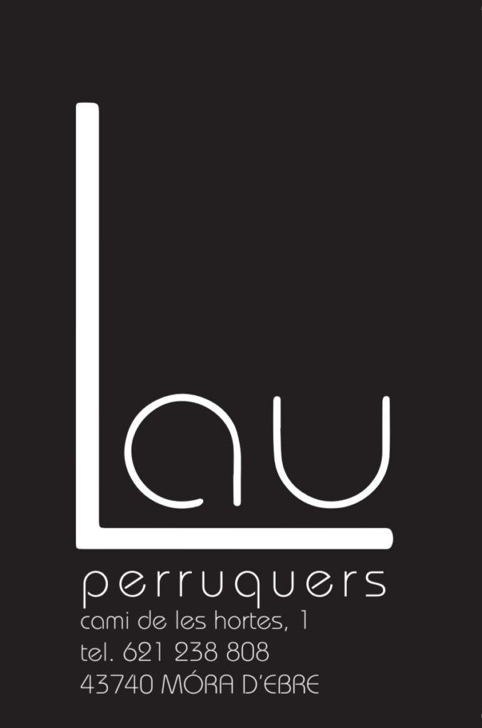 Logotip amb el fons negre i la tipografia blanca de la perruqueria Lau.